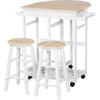Carrello da Cucina Pieghevole, Mobile da Cucina Salvaspazio con 2 Sgabelli 2 Cassetti 5 Ruote (Rotazione 360°), MDF Bianco