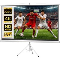Écran de projection 100 pouces avec trépied et hauteur réglable, format 16:9, 4K HD, home cinéma portable