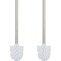 Relaxdays Scovolino per WC, Set da 2, Scopino da Bagno, Manico in Acciaio Inox, Testina Rimovibile, HD 35 x 8 cm, Bianco