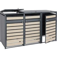 Cache-poubelles triple en acier anthracite avec aspect bois clair pour bacs 80–240 L couvercle Soft-Close 040010466
