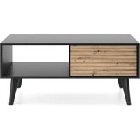 COME - Table basse 1 tiroir en bois - Marron et noir