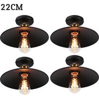22cm Plafonnier Vintage Rétro E27 Lustre Suspension Luminaire pour Chambre Escalier Salon Noir 4PCS