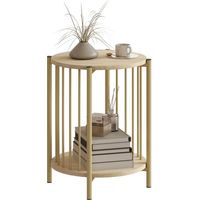 Mesa Auxiliar Redonda de 2 Niveles con Estante de Almacenaje y Marco de Acero para Salón Dormitorio Ø41x49 cm Natural