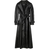 Femmes Printemps Automne Long Ajusté PU Cuir Manteau Ceintures Luxe Designer Élégant Chic Manteau Manteau