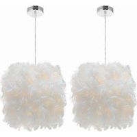 Lote de 2 Luminarias de Suspensión en Plumes Blanche 22cm Lustre Suspensión Abat-jour E27 Lampe de Plafon pour Chambre, Salón, Salle Manger, Restaurante, D