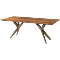 Table à manger en bois d'acacia 220x100x76 naturel laqué / Epoxy noir, pieds en étoile argent mat EPOXY