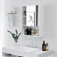Armoire murale blanche pour salle de bain avec miroir, 5 casiers et étagère réglable, meuble de rangement 60x15x76 cm.