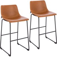 SVITA JOHN 2-er Set Barhocker Barstuhl mit Rückenlehne Retro Kunst-Leder Cognac