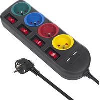 MACLEAN MCE229 B BLOC MULTIPRISES RALLONGE 4 PRISES + 2XUSB AVEC INTERRUPTEURS 250VAC/10A, 2,1A 5V 5M NOIR