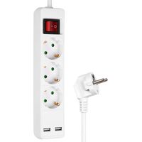 Heitech 3-Wege-Steckdosenleiste mit 2 USB-Anschlüssen geprüfte Mehrfachsteckdose mit Schalter, Kindersicherung, 1,4 Meter Kabel, bis max. 3680 W - Steckdosenleiste Mehrfachstecker-Tischbuchse