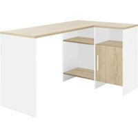 Bureau d'angle châtaignier blanc – Grand espace de travail – 1 porte et 3 niches de rangement – Design moderne et fonctionnel – Diagone