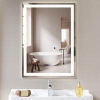 GBLY Miroir de salle de bain avec éclairage - LED 60x80 cm Miroir mural de salle de bain IP44 avec interrupteur tactile et horloge Fonction antibuée Miroir lumineux à intensité variable 3000K-6500K