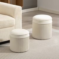 Set di 2 pouf contenitore con coperchio, poggiapiedi rotondi effetto velluto, 36 x 36 x 41,5 cm, bianco crema