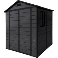 ECD Germany Casetta da Giardino 5 m³ in Plastica con Pavimento e Tetto a Due Falde, 151x182x220 cm Grigio Scuro, Capannone da Esterno Impermeabile con Doppie Porte, Finestra, Capanno per Attrezzi