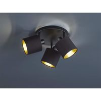 LED Deckenstrahler 3-flammig Schwarz, Stoffschirme Schwarz Gold, Ø 25cm