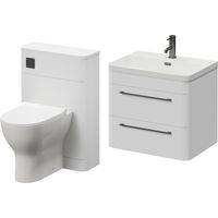 Oslo Gloss White 1150mm Wall Mounted Vanity Unit Toilet Suite with Fina Basin - 1150mm - Gunmetal Grey 320mm HandleWith Jubilee Toilet Pan and Seat