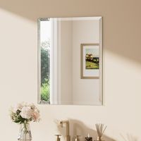 Keonjinn Miroir salle de bains à taillage facetté 60x76cm, verre trempé avec film anti-éclats, Miroir salle de bains sans cadre, WC miroir mural rectangulaire pose verticale et horizontale possible