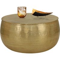 WOMO-DESIGN Couchtisch Ø 90x45 cm Gold, Unikat, Hammerschlag-Optik, Handgefertigter Beistelltisch, Orientalischer Wohnzimmertisch, Runde Tisch, Aluminium Loungetisch, Metall Tisch, Flacher Sofatisch