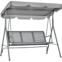 Balancelle de Jardin 3 Places Grand Confort Toit imperméabilisé Inclinaison réglable Assise et Dossier Ergonomique Gris