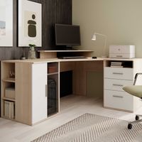 Bureau d&039angle Efford avec espace de rangement - chêne/blanc