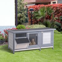 Jaula para Conejos con Techo Asfáltico Abatible Puertas con Pestillo Bandejas Extraíbles y Comedero 112x50x54 cm Gris