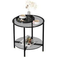 Table Basse Ronde en Verre Trempé Cadre en Metal Table de Salon Bout de Canapé Gris 50x49,5cm