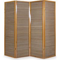 Pegane – Paravent en bois verni et bambou bicolore – 4 panneaux – Charnières double sens – Pour espaces intérieurs et extérieurs