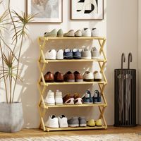 Étagère à chaussures pliable en bambou à 5 niveaux, prête à l'emploi. 60 x 29 x 88 cm. Couleur bois.