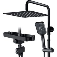 Kit de douche carré à double fonction (12 pouces) avec boutons noirs métallisés et plateau de rangement