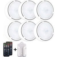 Luci a disco con telecomando, illuminazione sottopensile senza fili a batteria, attacco per rubinetto da cucina, mensola, confezione da 6 - Bianco