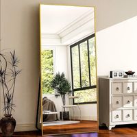 Koonmi – Miroir sur pied 198 x 89 cm – Cadre aluminium minimaliste – Miroir mural à poser ou suspendre – Design moderne pour salon et chambre