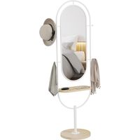 Espejo de Cuerpo Entero 175,5x50 cm con Bandeja 4 Ganchos y Marco de Metal para Salón Dormitorio Blanco