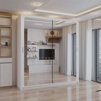 Modern Chicago Double Sliding Door Wardrobe Mirror - White180cm