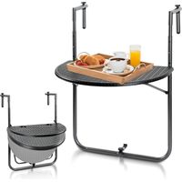 SWANEW Balkontisch Hängetisch Balkonhängetisch Klappbar Klapptisch Balkon Tisch 2 Tassenhalterungen, in Rattan-Optik, 60x40 cm Schwarz