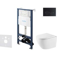 kielle Genesis New - Set bâti-support, WC Oudee, Vortex Rimless+, siège softclose et bouton-poussoir Gemini New II, noir mat 30528SS69
