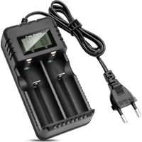 Caricabatterie per batterie agli ioni di litio a 2 slot con funzione di ricarica rapida intelligente, compatibile con varie batterie agli ioni di litio da 3,7 V 26650/18650/14500/16340 (dimensioni rid