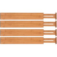 Schubladeneinsätze aus Bambus (4er-Set) – Verstellbare, federbelastete Schubladenorganizer für Küche, Schlafzimmer, Babyzimmer und Büro