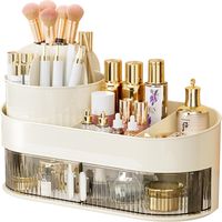 Organisateur rotatif 360° à 2 couches, support pinceaux et présentoir cosmétique pour rouges à lèvres et lotions.