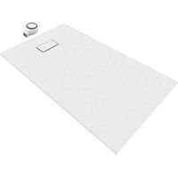 SMC piatto doccia 140 x 80 cm, piatto doccia piatto in resistente SMC con superficie antiscivolo e effetto ardesia/pietra con scarico con coperchio SMC – bianco