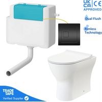 Rimless Back to Wall Toilet BTW Pan Soft Close WC Concealed Cistern Flush - Black Square
