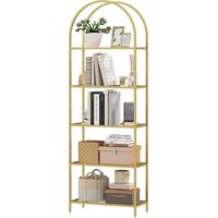 Échafaudage Portaoggetti 5 Ripiani Acciaio Vetro Temperato 60x30x175 cm Oro