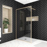 paroi de douche 120x200 cm - cadre et bras aluminium or doré brossé - goldy contouring