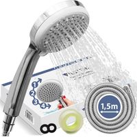 VILSTEIN Duschkopf Chrom mit 4 Strahlarten - Regen, Massage Inkl. Schlauch 1,5m Edelstahl, Antikalk