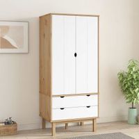Garde-robe OTTA Marron et blanc 76,5x53x172 Bois massif pin
