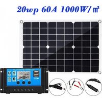 Kit panneau solaire portable souple 20Wp 60A Régulateur de chargeur batterie Accessoires de connexion complets