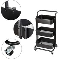 Bc-elec - HT2-SH3M-BLACK Carro de servicio con ruedas met�licas, carro de cocina, carro de ba�o, carro de 3 etapas con frenos