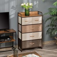 Kommode, Sideboard mit 5 Faltbaren Stoff-Schubladen, Griff, Aufbewahrungsschrank mit Kippschutz für Wohnzimmer, Schlafzimmer, Braun