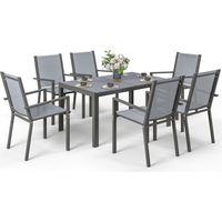 Set de Mesa y Sillas Jardín Apilables Marco Acero Terraza Patio Gris Claro 6 Sillas
