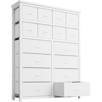 Commode à 16 Tiroirs avec Structure Acier Renforcée – Rangement Tissu Élégant pour Chambre, Salon – Blanc