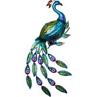 Applique da parete illuminazione solare da giardino, motivo pavone, sensore crepuscolare, ferro, blu, verde, rosso, LED, HxLxP 92x63x6 cm